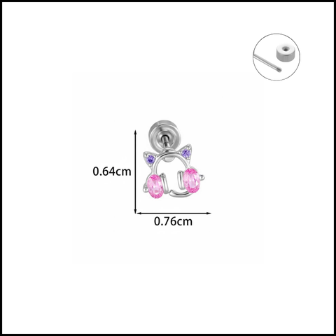 Bông tai kiểu headphone đá hồng - Hợp kim