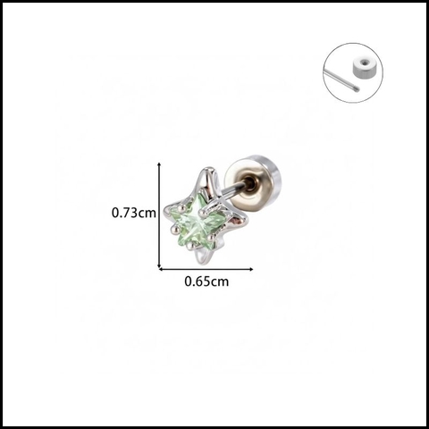 Bông tai ngôi sao cá tính đính đá xanh - Hợp kim