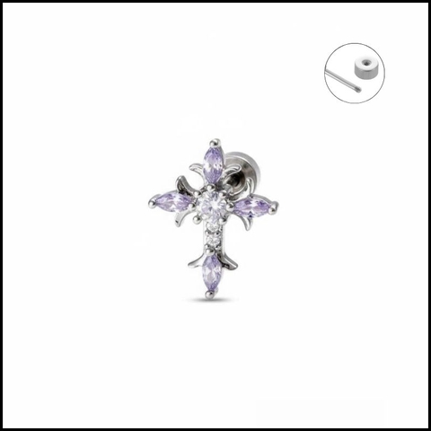 Bông tai thánh giá đá tím - Hợp kim