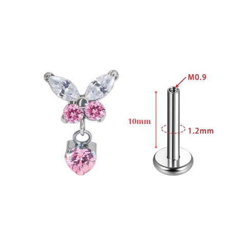 (Titanium F136) Bướm trắng mix đá hồng thả rơi