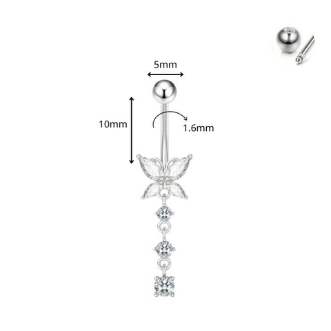 Khuyên rốn thân ngắn ~10mm - bướm xinh thả rơi