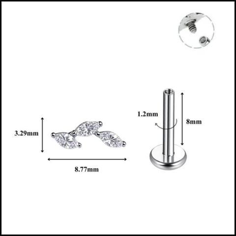 Titanium / Hoa tai Ba Lá Pha Lê 1.2*8mm