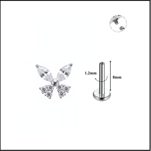 Titanium / Hoa tai bướm đá lấp lánh - 1.2*8mm