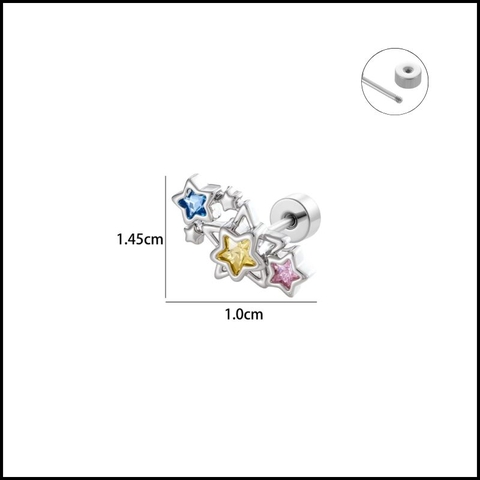 Hoa tai ngôi sao đá 3 màu - Hợp kim