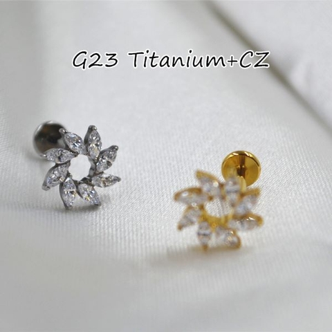 Hoa tai đẹp đính đá - Titanium - 1.2*8mm