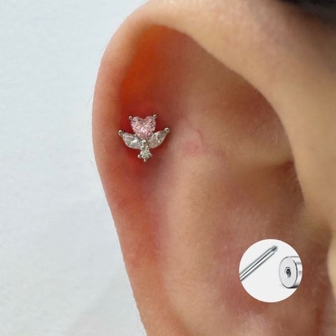 Khuyên hình quyền trượng trái tim đá hồng