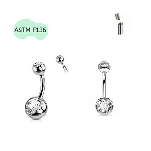 Khuyên rốn Titanium ren trong đính đá trắng - Chất lượng cao