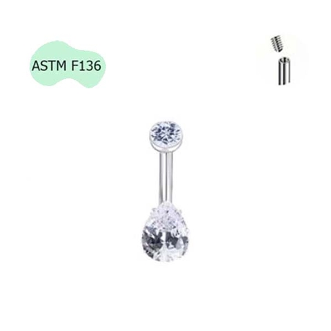 Khuyên rốn titan hình giọt nước đính đá - 2 màu - Titan F136