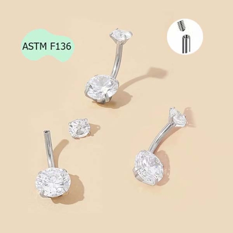 Khuyên rốn đá tròn zirconi - Chất liệu TITANIUM