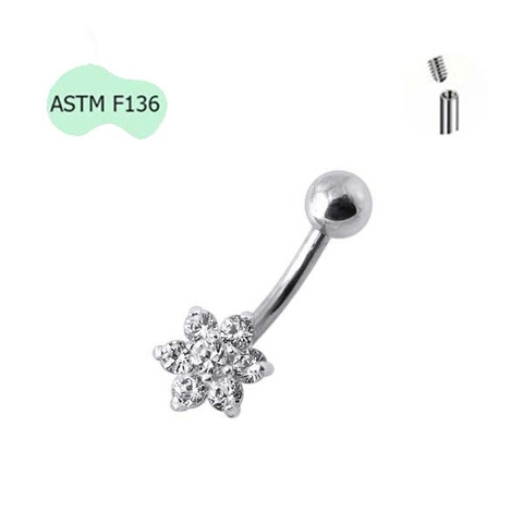 Khuyên rốn hình bông hoa nhỏ đính đá - Titanium
