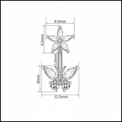 Hợp kim / Khuyên rốn bướm mix hoa lấp lánh