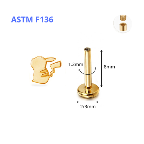 Khuyên tai Pikachu Spark Titanium - 1.2*8mm - Có 2 màu
