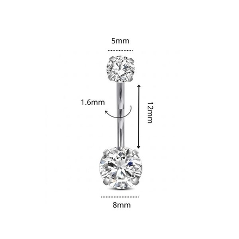 Khuyên rốn đá tròn zirconi - Titanium (nhiều size)