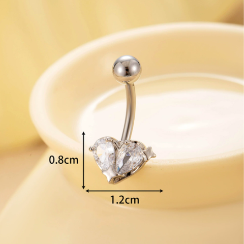 Khuyên rốn đá trái tim lấp lánh / Thép