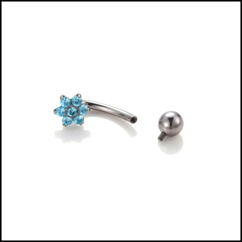 Titanium / Khuyên rốn hoa 6 cánh đá xanh - 1.6*10mm