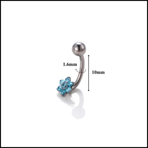 Titanium / Khuyên rốn hoa 6 cánh đá xanh - 1.6*10mm