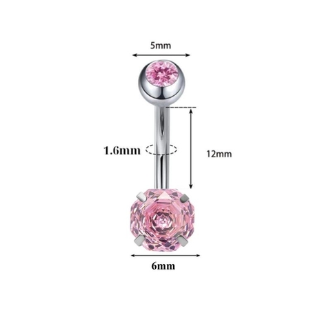 Khuyên rốn mặt đá hoa hồng Titan (phù hợp cho da nhạy cảm) - 3 màu