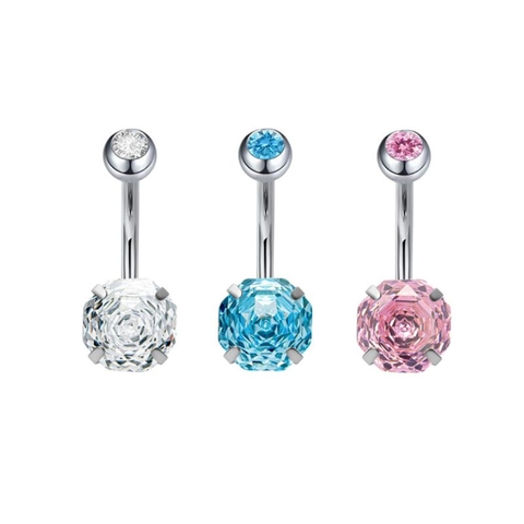 Khuyên rốn mặt đá hoa hồng Titan (phù hợp cho da nhạy cảm) - 3 màu