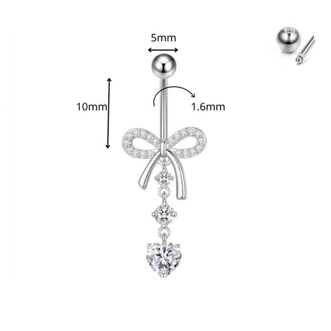 Khuyên rốn nơ xinh thả rơi (thân ngắn ~10mm)