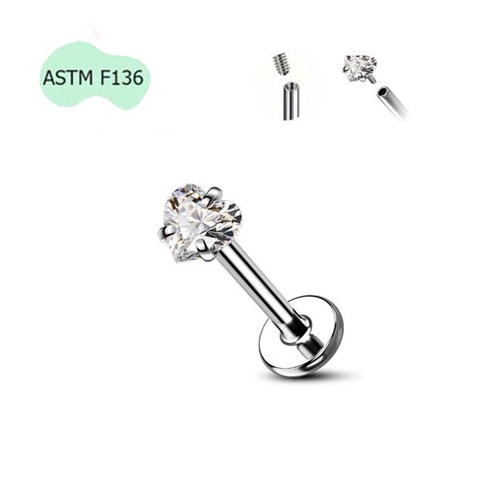 Bông tai mặt đá trái tim - Titanium - 1.2*8mm