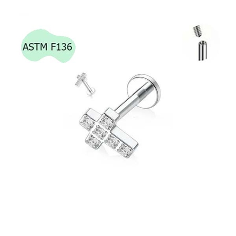 Khuyên tai chữ thập - Titanium F136 - 1.2*8mm