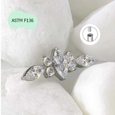 Khuyên tai đẹp đính đá - Titanium - 1.2*10mm