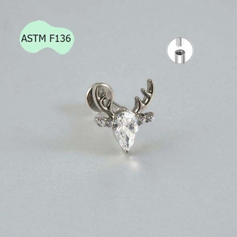 Khuyên Titan hình hươu đính đá lấp lánh - 1.2*8mm