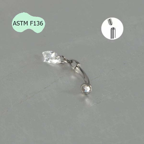 Khuyên Rook kèm phụ kiện đá pha lê - Titanium - 1.2*8mm