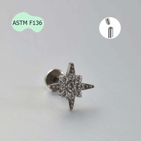 Khuyên tai đính đá ngôi sao cá tính - Titanium - 1.2*8mm