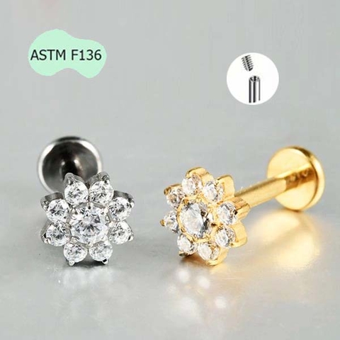 Bông tai hoa hướng dương đính đá 1.2*8mm - 2 màu - Titanium