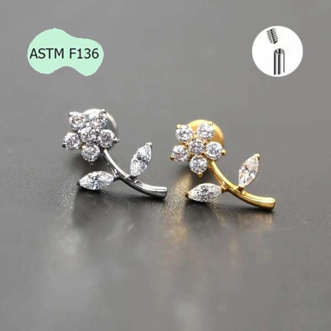 Khuyên tai hình bông hoa xinh xắn - Titanium - 2 màu