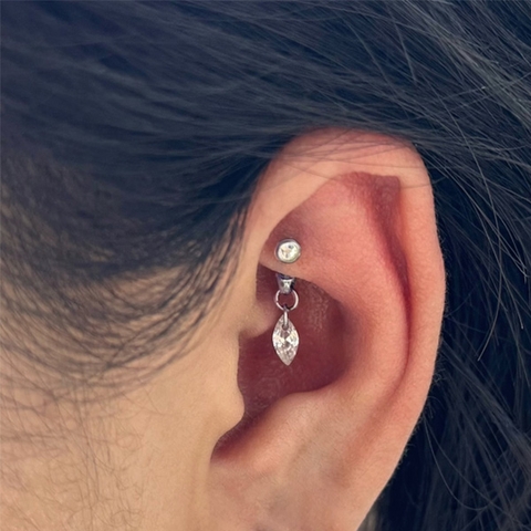 Khuyên Rook kèm phụ kiện đá pha lê - Titanium - 1.2*8mm