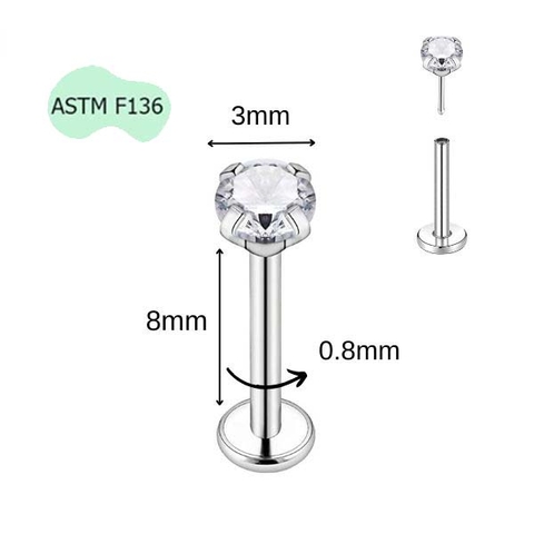 Khuyên Titan mặt đá cơ bản - Chốt nhấn - Có 9 size