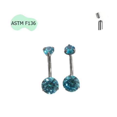 Khuyên rốn đá tròn zirconi - 2 màu - Titanium