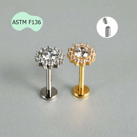 Khuyên tai Titan hình bông hoa đính đá - 2 màu - 1.2*8mm