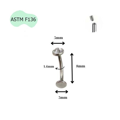 Khuyên rốn nổi Titanium đá trắng - Có 3 size