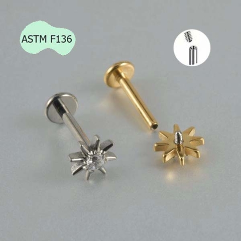 Khuyên tai hình mặt trời đính đá - 1.2*8mm - Titanium