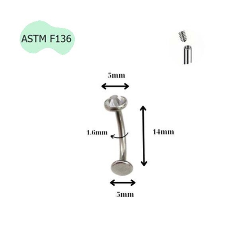 Khuyên rốn nổi Titanium đá trắng - Có 3 size