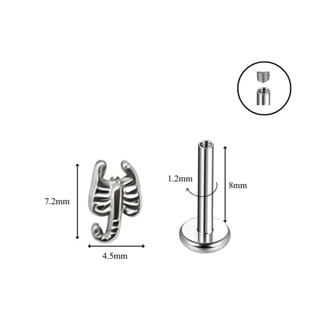 Titanium / Khuyên tai bọ cạp 1.2*8mm