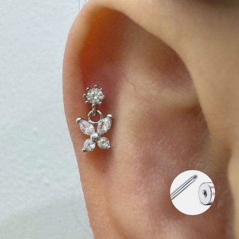 Khuyên tai bươm bướm mini đá trắng dễ thương
