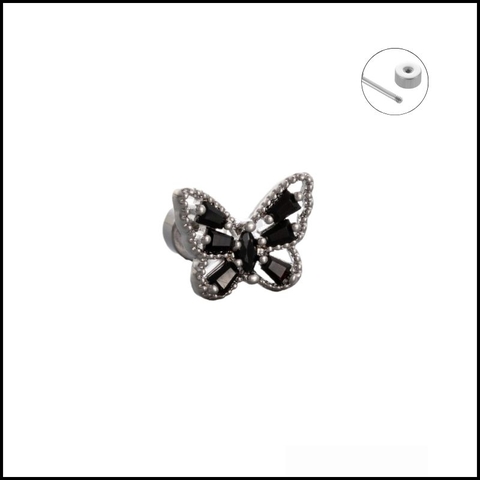 Khuyên tai bướm đính đá đen - Hợp kim