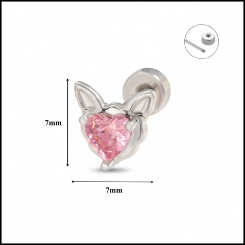 Khuyên tai đá trái tim tai thỏ - Hợp kim