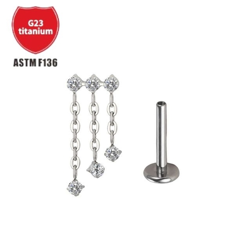 Khuyên tai đính đá phối 3 dây xích - Chất liệu Titanium