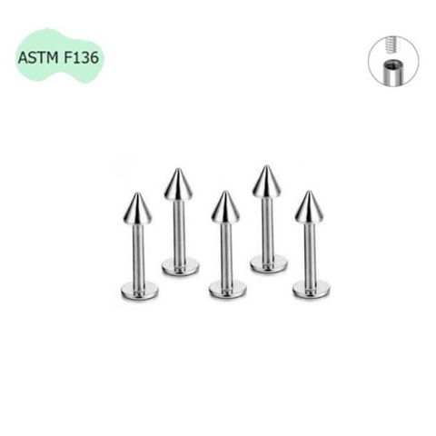 Khuyên tai hình nón ren trong Titanium - 1.2*8*3/3mm
