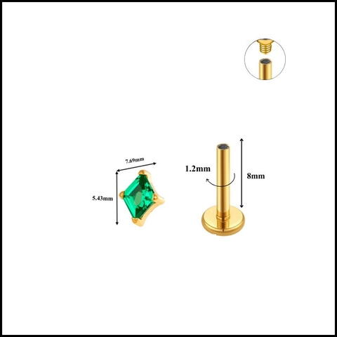 Titanium / Khuyên tai hình thoi xanh lam 1.2*8mm