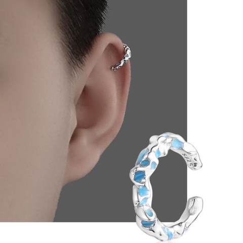 Khuyên tai kẹp đá xanh Unisex