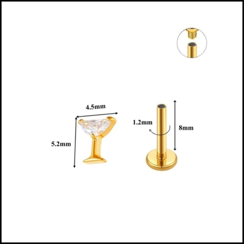 Titanium / Khuyên tai ly nước vàng - 1.2*8mm