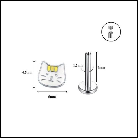 Titanium / Khuyên tai mặt con mèo 1.2*6mm