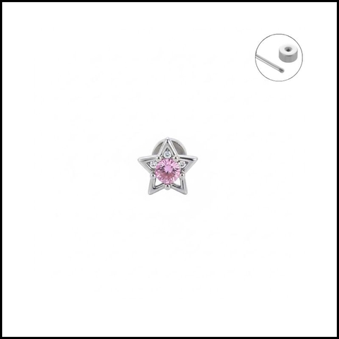 Khuyên tai ngôi sao đá hồng - Hợp kim