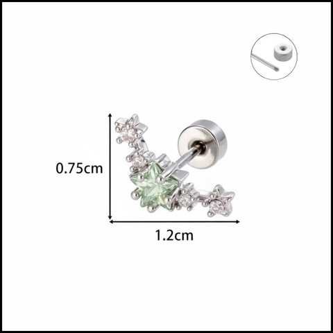 Khuyên tai ngôi sao lá dài đá xanh - Hợp kim